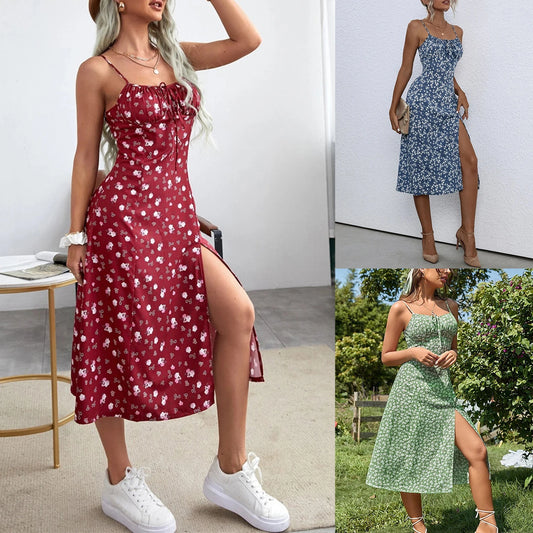 🌺 Vestido Floral de Verano – Tirantes Finos y Abertura Sexy leggings mujer NovaVitalShop