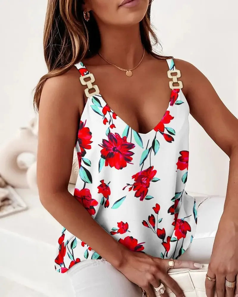 GeoGlam Chain Tank – Top con Estampado Geométrico, Escote Profundo y Tirantes de Cadena (Estilo Y2K, Talla S–XL) Camisetas Mujer Oversized NovaVitalShop