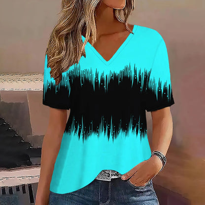 Camiseta Streetwear Mujer – Cuello en V, Rayas Degradadas, Manga Corta, Estilo Oversized Verano (S–2XL) Camisetas Mujer Oversized NovaVitalShop K01-SM11737 L