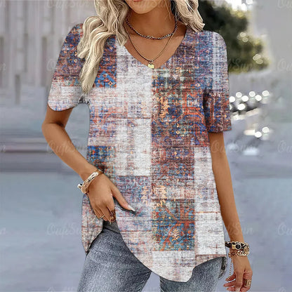 Aura Urbana 3D – Camiseta Degradada Estilo Harajuku con Cuello en V para Mujer (Oversized, Talla S–2XL) Camisetas Mujer Oversized NovaVitalShop