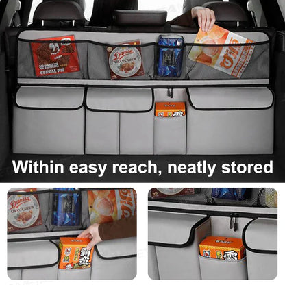 9-Pocket Car Seat Back Organizer Wear-Resistant Oxford Cloth Gray Auto Accessories OBA