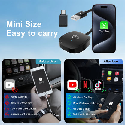 Adaptador CarPlay Inalámbrico con Streaming – Compatible con Netflix, YouTube, TikTok y Google Play (Plug & Play, USB-C) auto NovaVitalShop