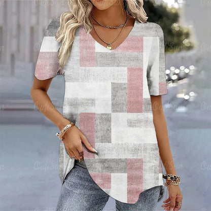 Aura Urbana 3D – Camiseta Degradada Estilo Harajuku con Cuello en V para Mujer (Oversized, Talla S–2XL)