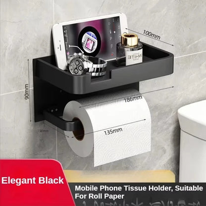 Porta Papel Higiénico VitalDesign™ – Negro y Dorado con Repisa | Elegancia y Funcionalidad para Baños Modernos