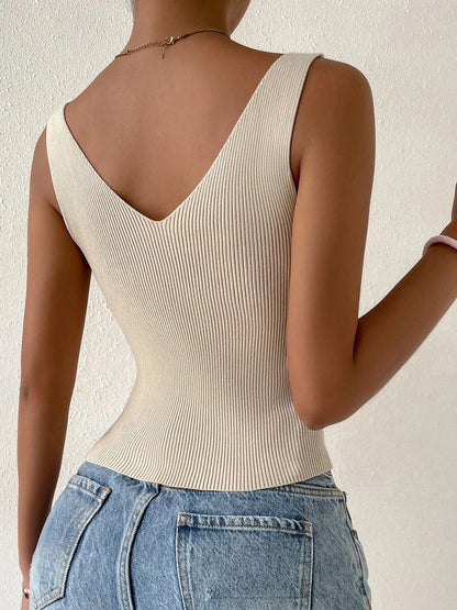 Summer Seduction: Crop Top Acanalado con Cordón Crop Tops / Camisetas de mujer sin mangas NovaVitalShop
