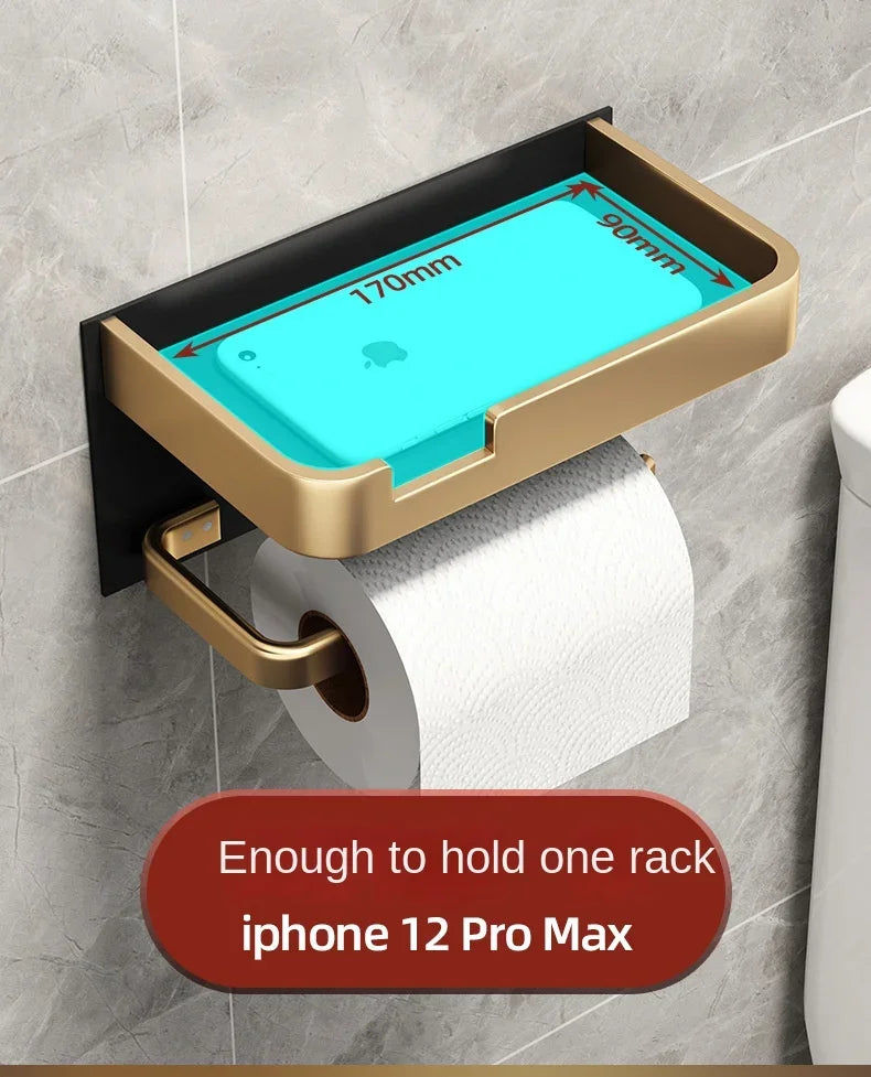 Porta Papel Higiénico VitalDesign™ – Negro y Dorado con Repisa | Elegancia y Funcionalidad para Baños Modernos Baño y Decoración NovaVitalShop