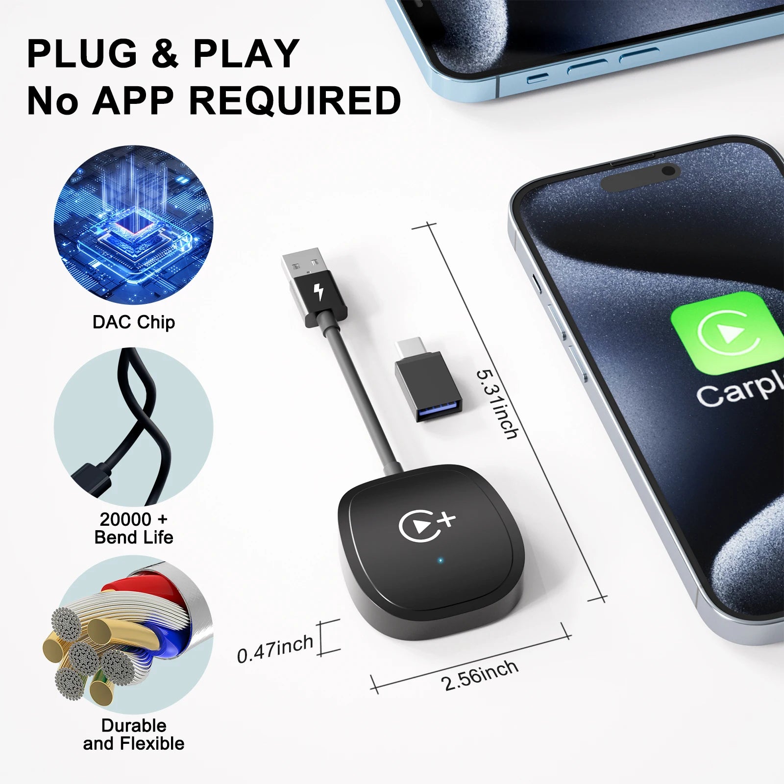 Adaptador CarPlay Inalámbrico con Streaming – Compatible con Netflix, YouTube, TikTok y Google Play (Plug & Play, USB-C) auto NovaVitalShop