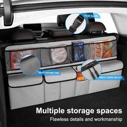 9-Pocket Car Seat Back Organizer Wear-Resistant Oxford Cloth Gray Auto Accessories OBA