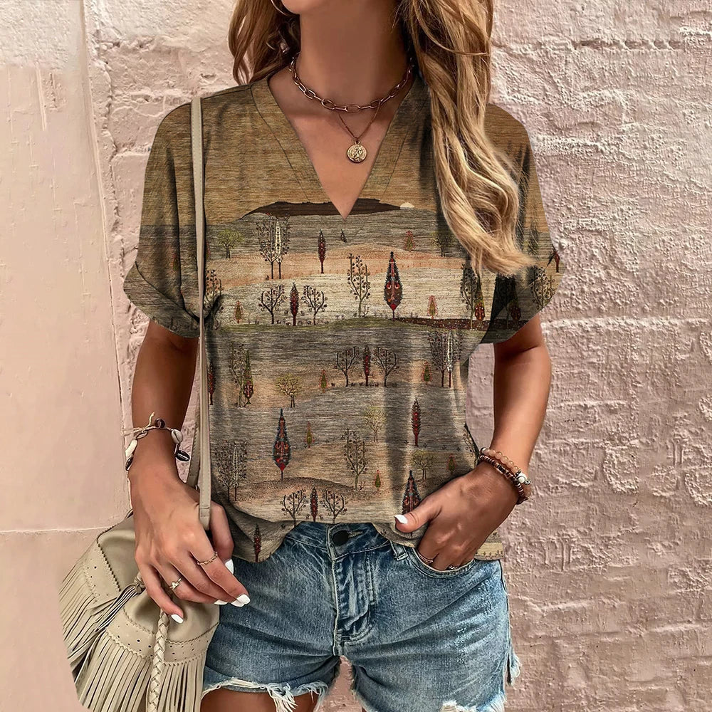 Retro Vibes – Camiseta Harajuku con Rayas y Cuello en V para Mujer (Estilo Y2K, Talla S–XXL)