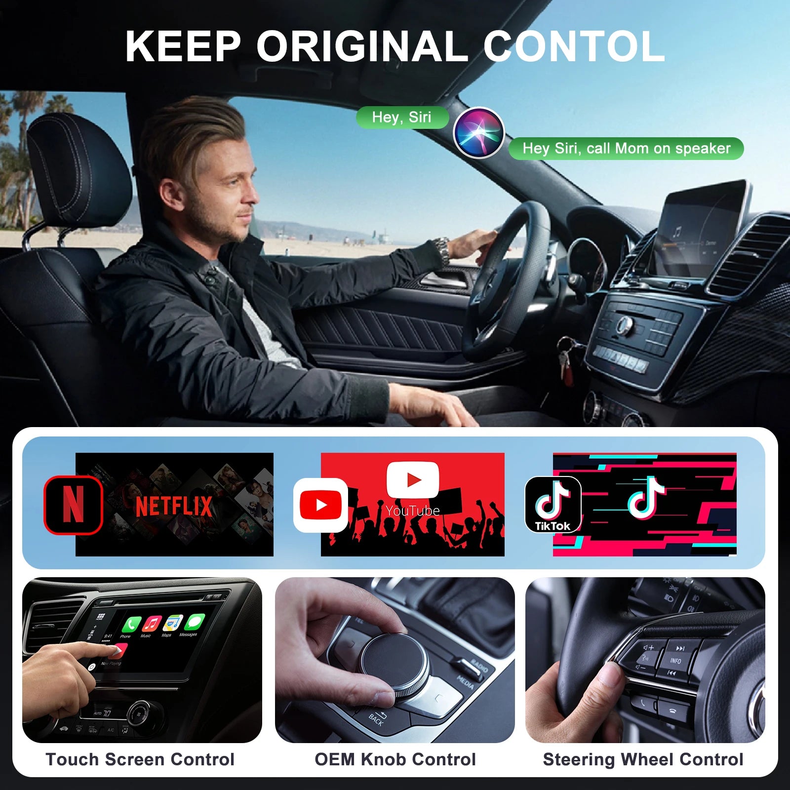 Adaptador CarPlay Inalámbrico con Streaming – Compatible con Netflix, YouTube, TikTok y Google Play (Plug & Play, USB-C) auto NovaVitalShop