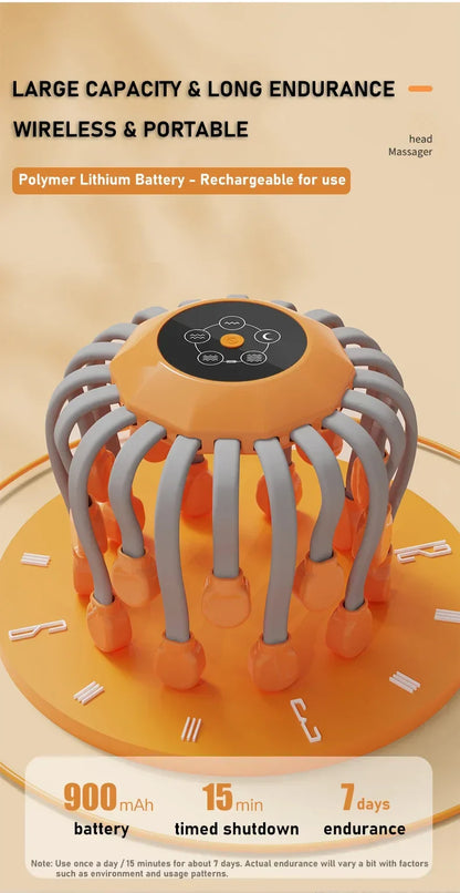 Masajeador de Cuero Cabelludo con 20 Puntas y Terapia de Luz Roja – Estilo Pulpo, Color Naranja Health & Beauty > Massage OBA