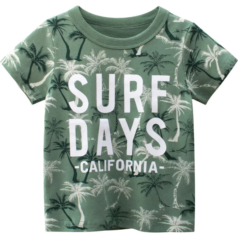 👕 Camisetas Infantiles de Verano OLEKID 2025 – Estampado de Dibujos Animados, Manga Corta, Niños 2–8 Años