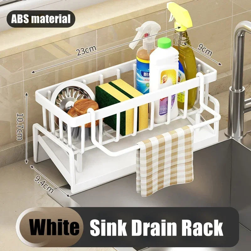 Estante de Cocina Multifuncional – Organizador de Trapos, Especias y Escurridor sin Taladro | Accesorio para Fregadero y Grifo Organizadores de cocinas NovaVitalShop White