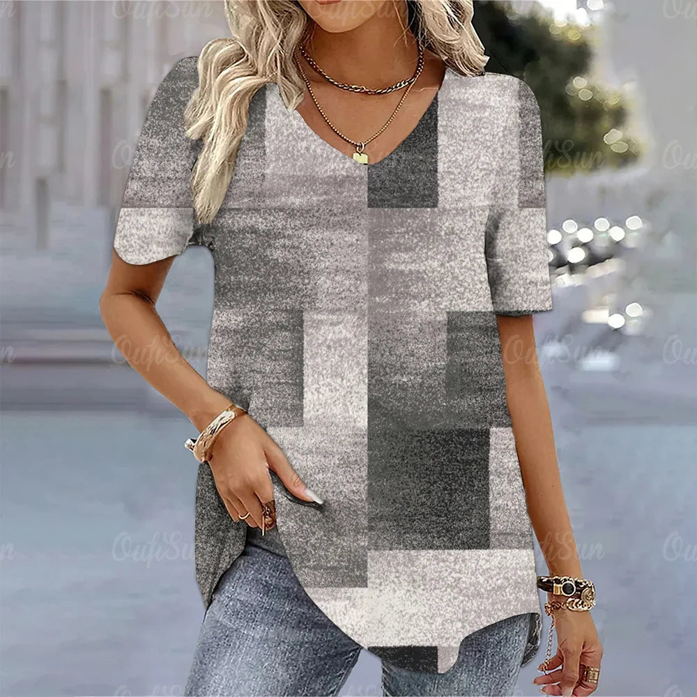 Aura Urbana 3D – Camiseta Degradada Estilo Harajuku con Cuello en V para Mujer (Oversized, Talla S–2XL) Camisetas Mujer Oversized NovaVitalShop K01-SM14601 L