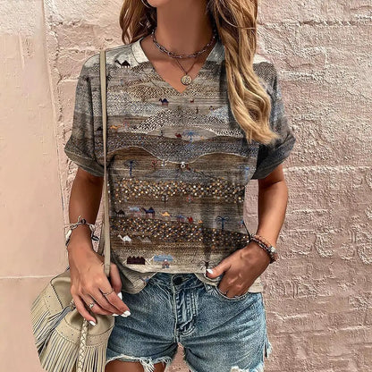 Retro Vibes – Camiseta Harajuku con Rayas y Cuello en V para Mujer (Estilo Y2K, Talla S–XXL)