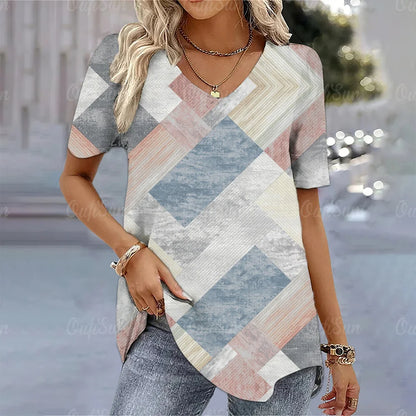 Aura Urbana 3D – Camiseta Degradada Estilo Harajuku con Cuello en V para Mujer (Oversized, Talla S–2XL) Camisetas Mujer Oversized NovaVitalShop