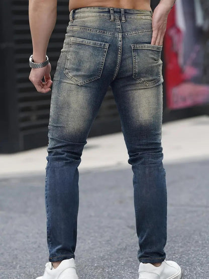 Jeans VitalRebel Hombre – Ripped Azul Marino, Corte Slim, Estilo Urbano Vintage, Transpirable y Elástico (28–38) Jeans Hombre NovaVitalShop