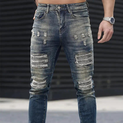 Jeans VitalRebel Hombre – Ripped Azul Marino, Corte Slim, Estilo Urbano Vintage, Transpirable y Elástico (28–38) Jeans Hombre NovaVitalShop